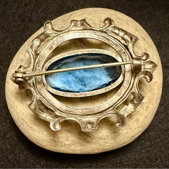 Art Deco 1920s Vintage Silver Pot Metal Brooch with Blue Gemstone - Picture 4 of 9